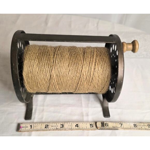 Vintage Cast Iron Hand Crank Twine Spool Stand with One 5" Long Spool of Twine - Picture 3 of 4